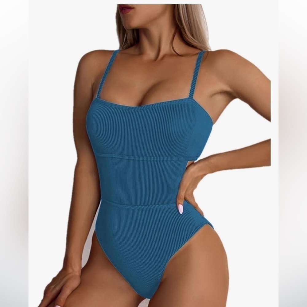 NWT Hilinker Women's Ribbed One Piece Swimwear Cutout Tummy Control Bathing Suit - Picture 1 of 7